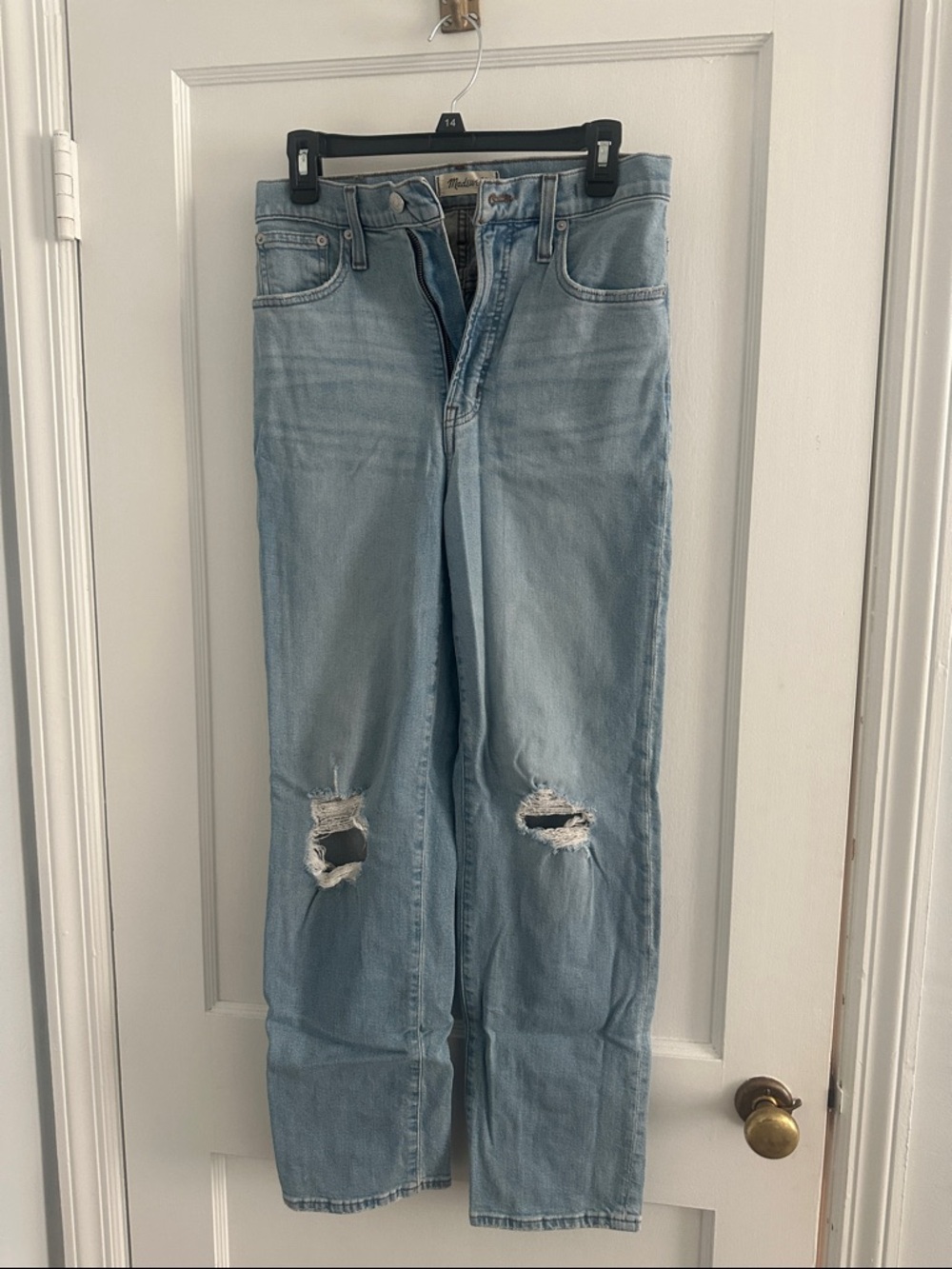 Madewell Light Blue Straight-Leg Ripped Jeans
